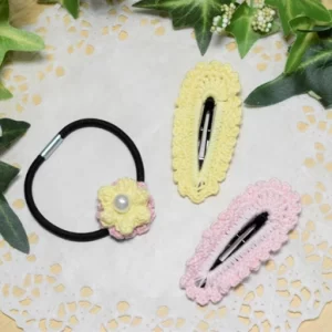 ぱっちんピンとヘアゴム　黄色×ピンク cph-13