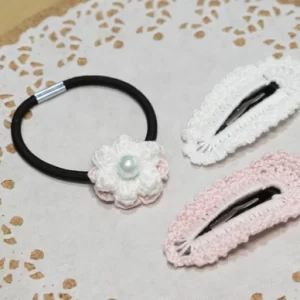 ぱっちんピンとヘアゴム　ピンク×白 cph-6