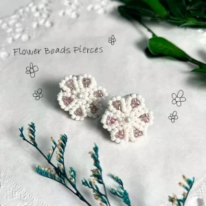 ビーズフラワーピアス　ピンク　ba-23